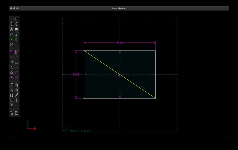 The same rectangle but with a green line crossing it diagonally and the origin at the midpoint of the green line, centering the rectangle on the origin.