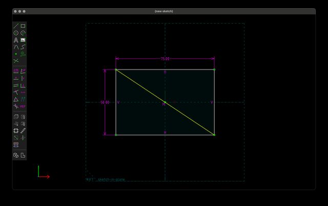 The same rectangle but with a green line crossing it diagonally and the origin at the midpoint of the green line, centering the rectangle on the origin.